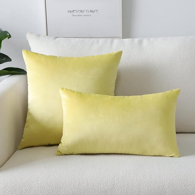 Artscope Luxury Velvet Pillow Covers Super Soft Decorative Square Throw Pillow Covers Case Cushion Covers for Sofa Couch Bedroom Car Decor 26x26 Inch Lemon Yellow