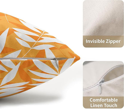 Fall Leaf Pillow Covers 12x20 Set of 2 Orange White Seasonal Autumn Leaves Rustic Decorative Lumbar Throw Pillows Outdoor Pillowcase Farmhouse Linen Cushion Case Decor for Home Sofa Couch Bed