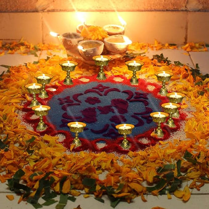Sziqiqi Ghee Lamp Butter Lamp Holder Brass Diyas Diwali Candle Holder Tibetan Brass Oil Lamp Buddhist Altar Offering Supplies Pack of 12