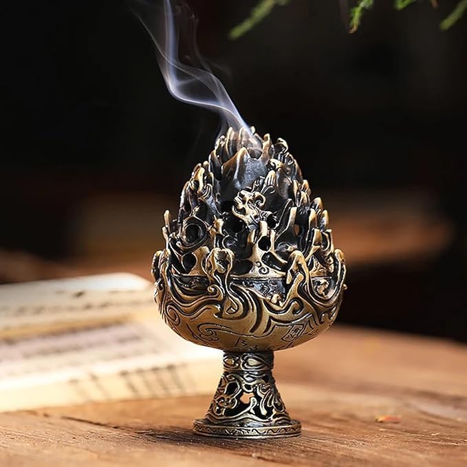 3 PCS Mini Brass Lotus Incense Holder, Small Flower Vintage Cone Incense Burner with Lid - Elegant Desktop Ash Catcher for Home, Office, Yoga, Meditation, Spa, Teahouse Decor (Bronze, 2.7×3cm)