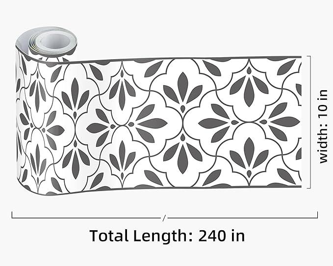 FLFK Wallpaper Border Black and White Patterns Peel and Stick Wall Border Self Adhesive Wallpapers for Living Room Bedroom Kitchen Bathroom 10"x240"