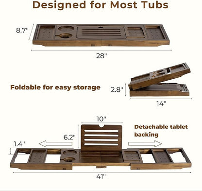 Teak Bathtub Tray, Wooden Tray Caddy for Bathtub, Luxury Bathroom Trays for Home Spa Relaxation, Teak Bathtub Caddy as Housewarming, Wedding Gifts for Women (Walnut Teak)