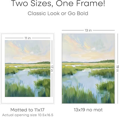 Homeforia 13x19 Picture Frame White, High End Metal 13 x 19 Poster Frames with Mat 11 x 17 for Photo, 13x19 White Frame Matted to 11x17 inch Print, 19x13 Thin Frame, Tempered Glass, Wall Kit, Set of 1