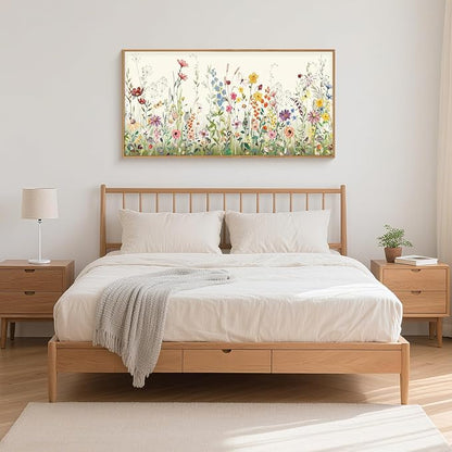 Aryroi Watercolor Colorful Wildflower Framed Canvas Wall Art Set,Modern Nature Flower Wall Decor,Natural Pink Green Floral Botanical Artwork for Living Room, Bedroom,Farmhouse-40 x20 x1
