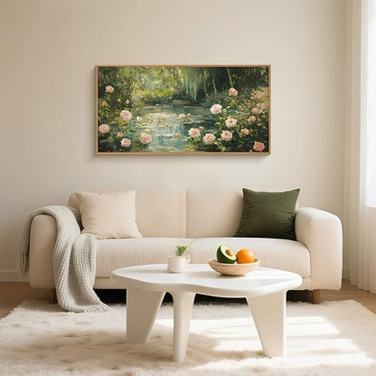 Aryroi Watercolor Flower Tree Framed Canvas Wall Art Set,Natural White Pink Rose Wildflower Wall Decor,Vintage Dark Green Botanical Artwork for Living Room, Bedroom,Farmhouse-40 x20 x1
