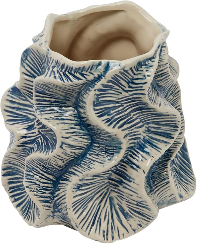 Bloomingville Textured Stoneware Organic Shaped Vase with Reactive Glaze, Blue