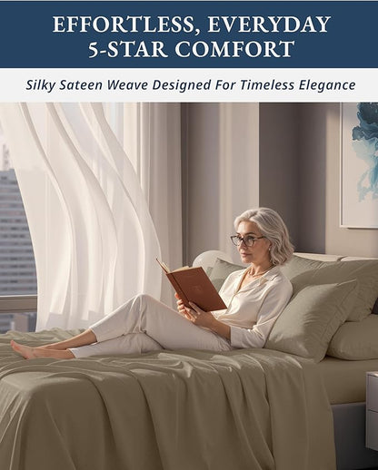100% Egyptian Cotton Sheets King Size– Silky Sateen Weave for All Season Comfort, 15" Deep Pocket King Sheet Set, OEKO-TEX Certified, Fade Resistant, Durable Hotel Comfort at Home -Swiss Dot Taupe