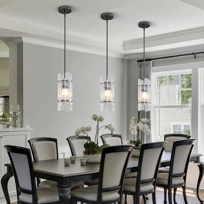 Modern Pearl Black Crystal Pendant Light for Kitchen Island, Luxury Mini Water Ripple Glass Chandelier Fixture, Round Adjustable Hanging Pendant Lighting for Dining Room Bedroom Hallway (1-Pack)