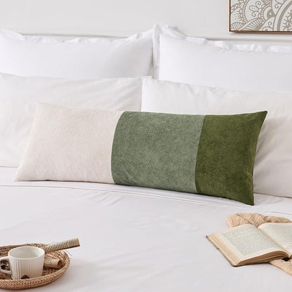 Kevin Textile 14x36 Inch Long Lumbar Cover 1 Pack Three-Colour Patchwork Soft Textured Waterproof Rectangle Cushion Elegant Accent Pillows for Couch Sofa Chair Bed Home Decor Indoor Outdoor Green