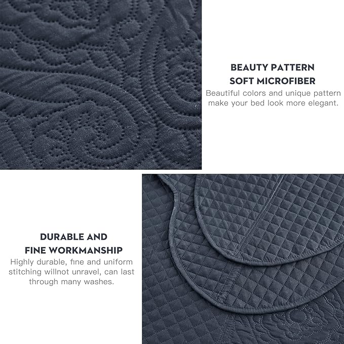 HZ & HY Oversized King Bedspread 128x120 Extra Wide, Ultrasonic Coverlet Bedding Set, Lightweight Thin Comforter, Reversible, 5 Piece, 100% Microfiber, Navy Blue