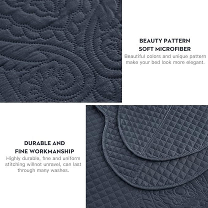 HZ & HY Oversized King Bedspread 128x120 Extra Wide, Ultrasonic Coverlet Bedding Set, Lightweight Thin Comforter, Reversible, 5 Piece, 100% Microfiber, Navy Blue