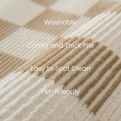 Revival Rugs Gambit 2'7"x9' Checkered Rug Machine Washable Runner Rug for Hallway Entryway - 100% Recycled Oeko-TEX Certified, Medium Pile, Camel, Beige
