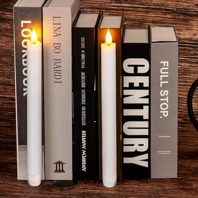 Homemory 2 Pcs White Flameless Taper Candles with Remote and Timer, Real Wax Made 9.6" Battery Operated Candle Stick Flickering, Led Taper Candles with Lifelike Flame for Indoor Home Decor