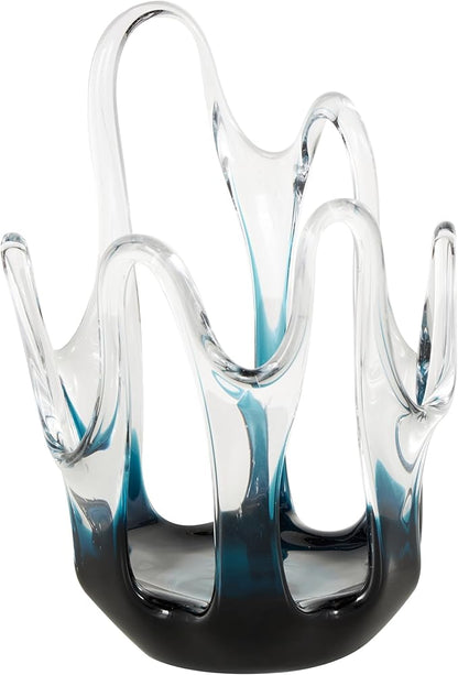 Deco 79 Glass Abstract Decorative Vase Ombre Centerpiece Vase with Wavy Oval Cutouts, Flower Vase for Home Decoration 7" x 7" x 10", Blue