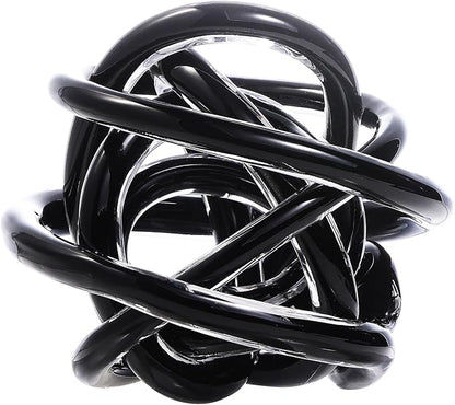 Luxury Lane Hand Blown Infinity Knot Sommerso Decorative Glass Ball for Bowls Home Decor 6 inch Tall Orbit Centerpiece Table Decoration Sculpture Black