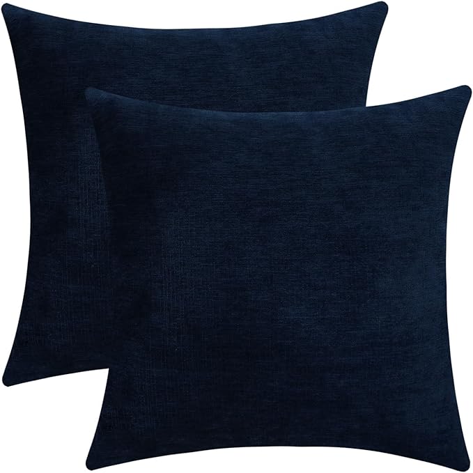 Jeneoo Navy Blue Decorative Throw Pillow Covers Soft Chenille Comfy Square Couch Cushion Cases for Living Room Sofa Decor (Set of 2, 20 x 20 Inches)