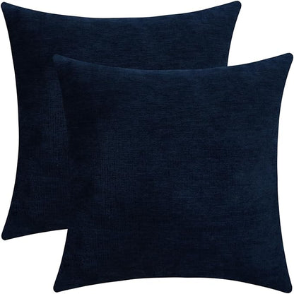 Jeneoo Navy Blue Decorative Throw Pillow Covers Soft Chenille Comfy Square Couch Cushion Cases for Living Room Sofa Decor (Set of 2, 18 x 18 Inches)