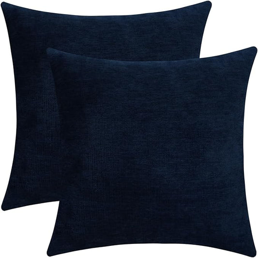 Jeneoo Navy Blue Decorative Throw Pillow Covers Soft Chenille Comfy Square Couch Cushion Cases for Living Room Sofa Decor (Set of 2, 18 x 18 Inches)