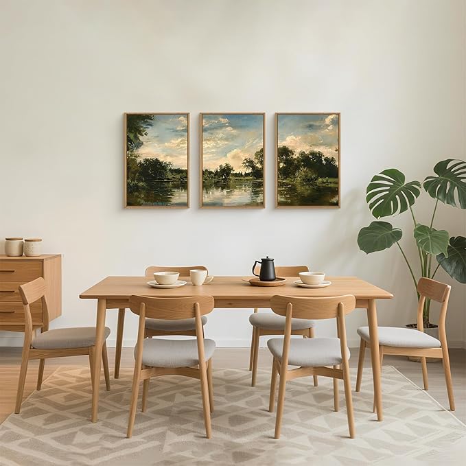 Large Natural Forest and Lake Framed Canvas Wall Art,Modern Countryside Wall Decor,Vintage Neutral Landscape Artwork,Rustic Antique Scenery Art Print for Living Room,Bedroom,Office- 16"x24"x3