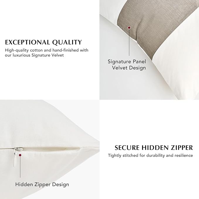 EVERGRACE x Kinsey Walsh Signature Velvet Panel Cotton Pillow Covers Set of 2, Decorative Pillow Covers 22"x22" for Couch, Square Cushion Cases for Sofa Bedroom Living Room, Sand Dune