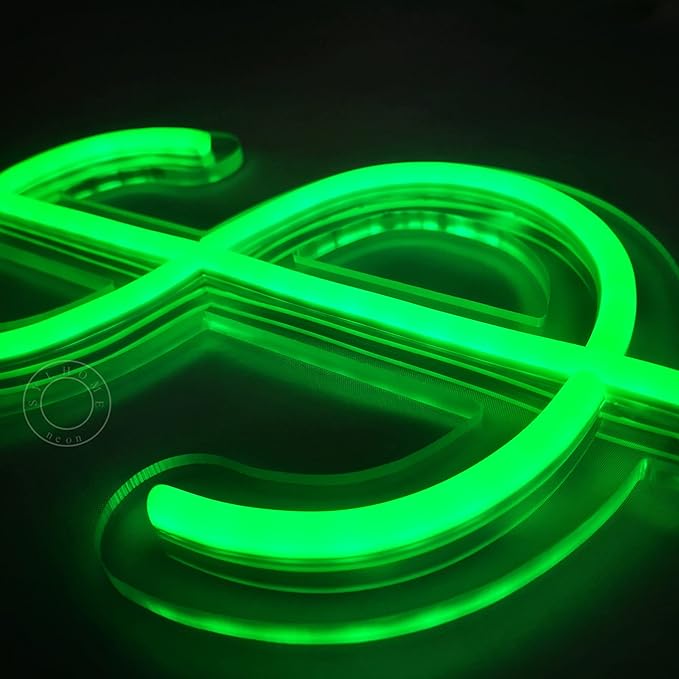 SYLHOME Dollar $ LED Neon Light Sign Money Home Bedroom Game Room Business Pub Store Bar Shop Office Wall Decor Sign Birthday Decor 5V USB Green 11.81" X 6.3"