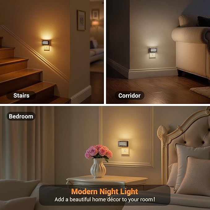 JandCase LED Night Light, [2 Pack] Night Lights Plug into Wall with Dusk to Dawn Sensor, 3 Colors 3000K/5000K/Amber, Plug in Nightlight for Bathroom Bedroom Hallway Stair