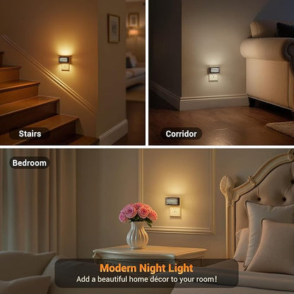 JandCase LED Night Light, [2 Pack] Night Lights Plug into Wall with Dusk to Dawn Sensor, 3 Colors 3000K/5000K/Amber, Plug in Nightlight for Bathroom Bedroom Hallway Stair