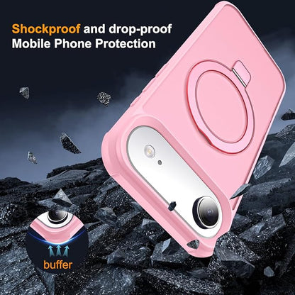 Compatible with iPhone 17 Air Case with Invisible Magnetic O-Ring Stand Military-Grade Translucent Phone Case for iPhone 17 Air 6.5" [Compatible with Mag-Safe][Great Grip Feeling], Pink