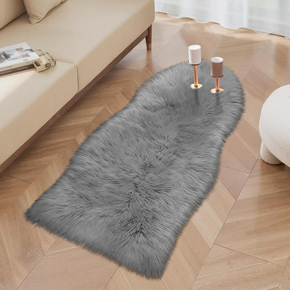 Ciicool Ultra Soft Faux Sheepskin Fur Rug Fluffy Chair Rug for Sofa Couch Seat Cushion.Shaggy Furry Small 2x4 Grey Bedroom Fuzzy Carpet for Living Room Kid's Room Nursery Decor