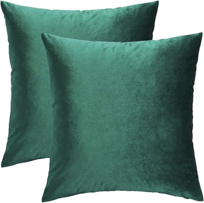 GIGIZAZA Decorative Throw Pillow Covers 18 x 18, Set of 2 Forest Green Soft Pillow Covers Velvet,Christmas Decor Square Cushion Covers