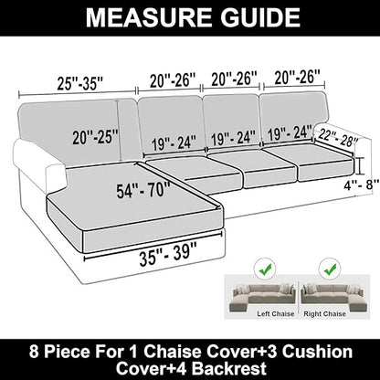 NAISI Sectional Couch Covers 8 Pieces Velvet Couch Cushion Covers L Shape Soft Stretch Sofa Slipcovers with 2pcs Pillowcases for Left/Right Chaise Sectional Couch(3 Seater+1 Chaise+4 Back,Black)