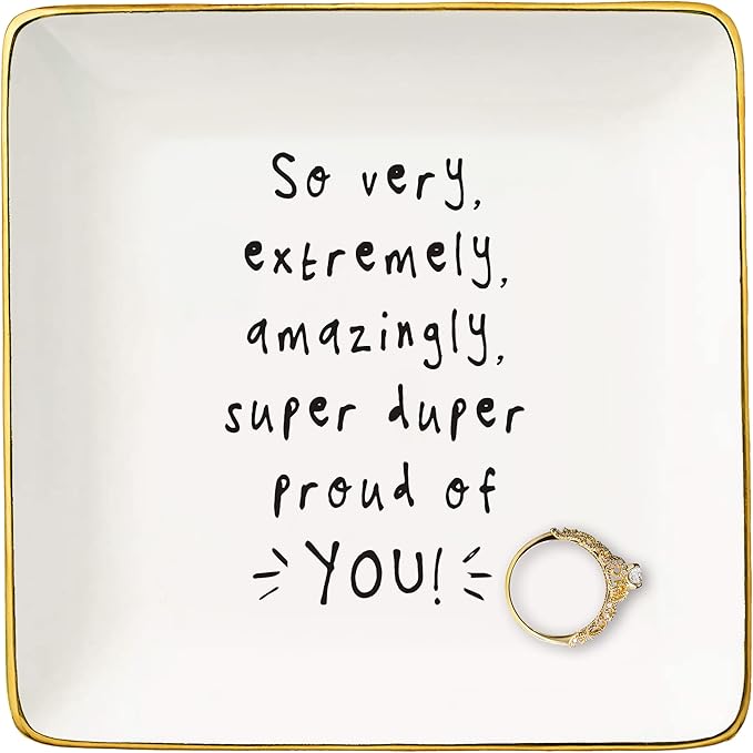 NZY Inspirational Quotes Gifts-Congratulation Gift-Reminder Present-Positive Motivational Encouragement Affirmations Present,So Proud of You-Christmas Gifts-Jewelry Tray Trinket Holder Ring Dish