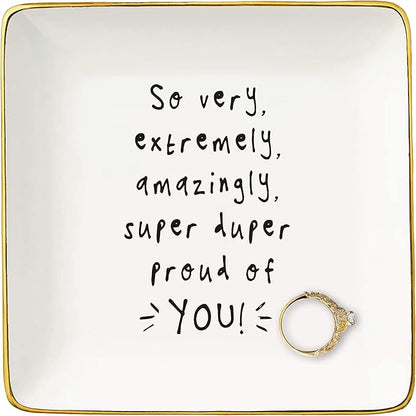 NZY Inspirational Quotes Gifts-Congratulation Gift-Reminder Present-Positive Motivational Encouragement Affirmations Present,So Proud of You-Christmas Gifts-Jewelry Tray Trinket Holder Ring Dish