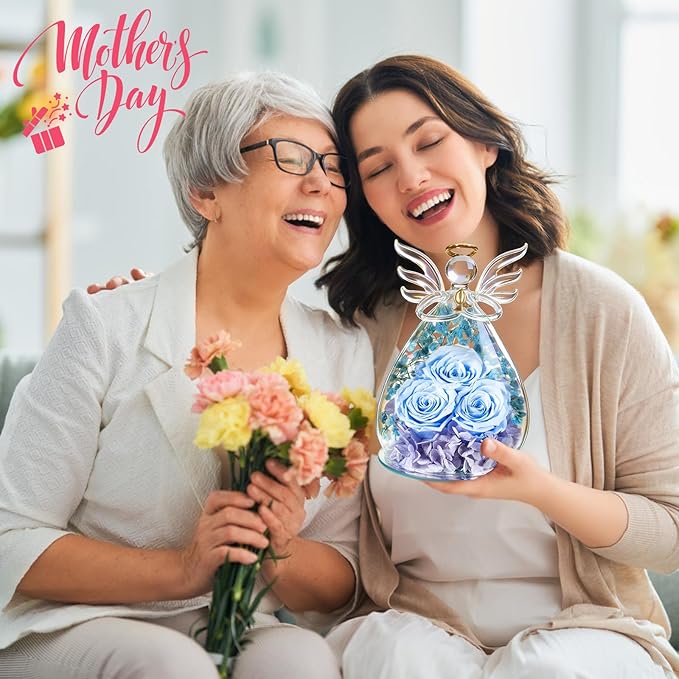 Beferr Valentines Day Rose Gifts for Her Women Mom Gifts for Birthday, Fresh Flowers for Delivery Prime Forever Preserved Rose in Glass Angel Figurine, for Grandma Wife Kids Daughter