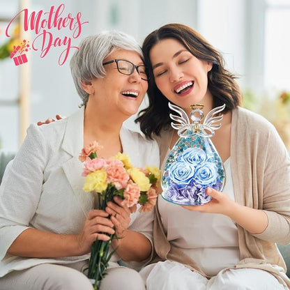 Beferr Valentines Day Rose Gifts for Her Women Mom Gifts for Birthday, Fresh Flowers for Delivery Prime Forever Preserved Rose in Glass Angel Figurine, for Grandma Wife Kids Daughter