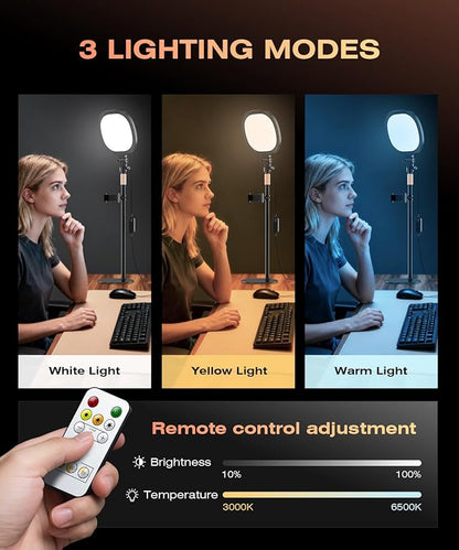 PQRQP Ring Light with Stand, Adjustable Desktop Light with Phone Holder, CRI 97+, Video Conference Light for Zoom Meetings, Webcam, Recording, Live Stream