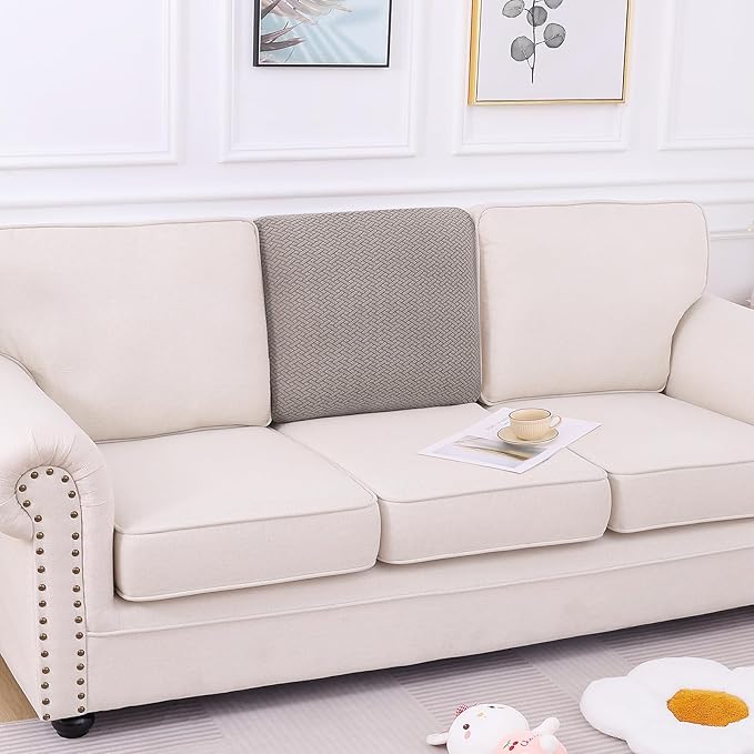 Smiry Waterproof Couch Cushion Covers, Stretch Jacquard Thick Sofa Cushion Covers, Washable Seat Slipcover Elastic Furniture Protector for Pets, Kid (Back Cover M, Taupe)