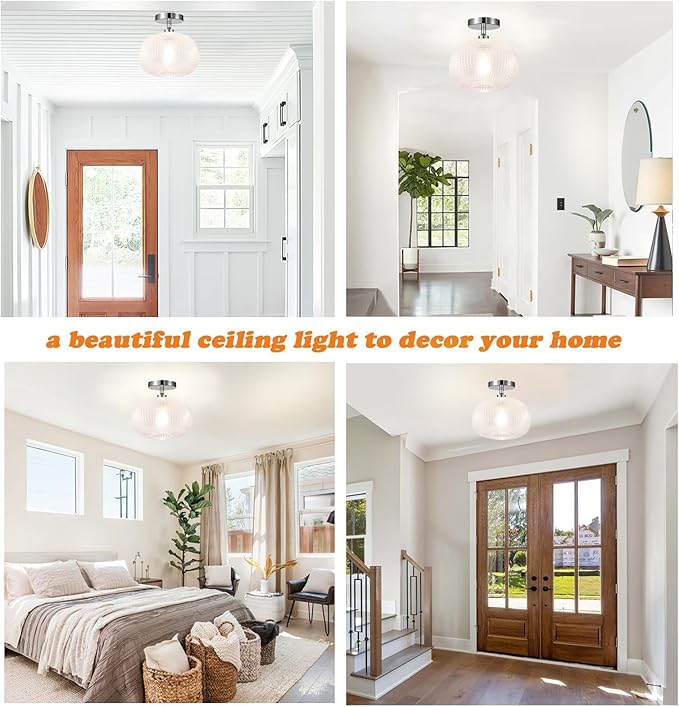 Semi Flush Mount Ceiling Light Fixture,Globe Glass Ceiling Fixture,Hallway Light Fixtures,Industrial Close to Ceiling Mount,Vintage Ceiling Lamp,Farmhouse Lighting for Bathroom Entryway Bedroom Porch