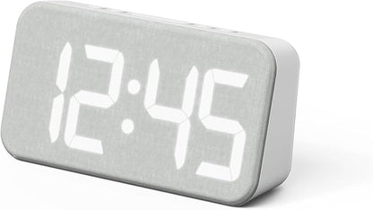 mooas Cosy Fabric LED Desk Clock, Digital Alarm Clock with USB Charging Port, 12/24H Mode, Temperature Display, Alarm & Snooze, Cozy Atmosphere, Non-Slip Silicone pad for Stability (Light Grey)