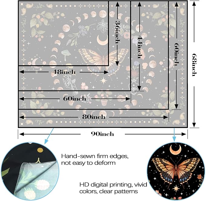 Aipon Yellow Butterfly Moon Flower Tapestry Botanical Floral Plant Boho Tapestry for Bedroom Aesthetic Vintage Tapestries Wall Hanging for Living Room Dorm (44.00'' × 60.00'', Yellow)