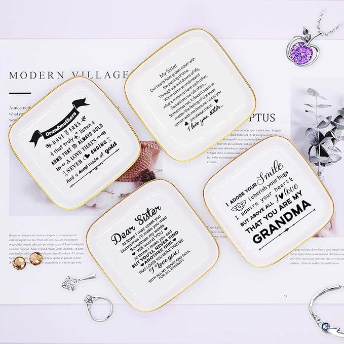 Littlefa To My Grandma Saying Ceramic Ring Dish Decorative Jewelry Tray for Grandma, Unique Grandma Birthday Christmas Meaningful Gifts for Grandma from Grandchild - I Admire Your Heart