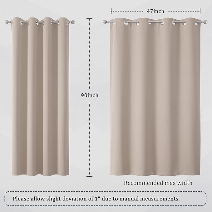 DUALIFE Room Darkening Bedroom Curtain Panels - 90 Inches Long 2 Panels Set Window Treatment Thermal Insulated, Privacy Draperies (52 inches Width, Warm Taupe, 1 Pair)