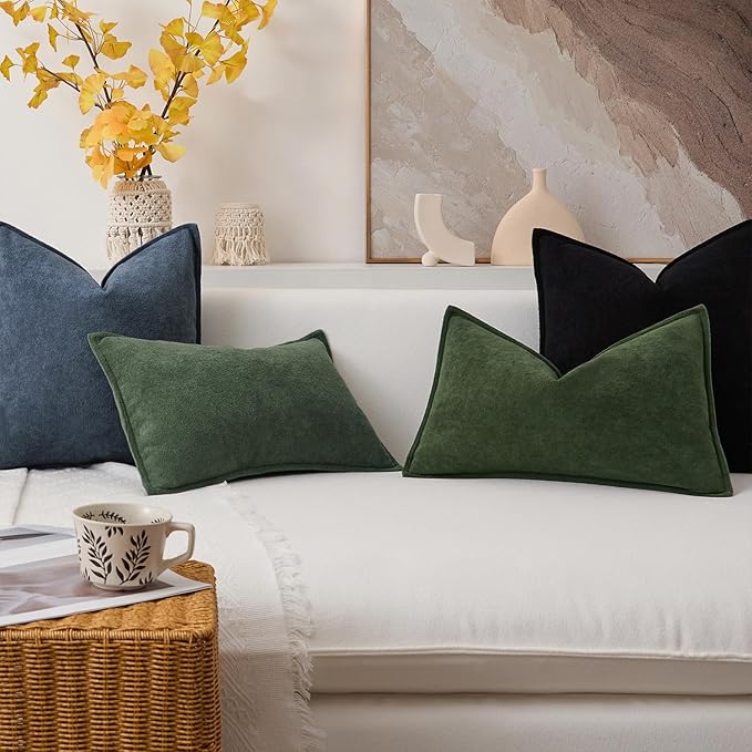 Kevin Textile Waterproof Decorative Pillow Covers Moss Green 20x20 Inch Pack of 2 Soft Boucle Textured Throw Pillowcases Elegant Accent Pillows for Couch Sofa Chair Bed Home Decor Indoor Outdoor
