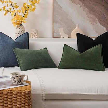 Kevin Textile Waterproof Decorative Pillow Covers Moss Green 26x26 Inch Pack of 2 Soft Boucle Textured Euro Pillowcases Elegant Accent Pillows for Couch Sofa Chair Bed Home Decor Indoor Outdoor