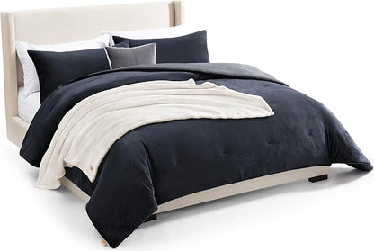 UGG Comforter Set 5 Piece Bed in a Bag with Throw Blanket, Decorative Pillow, Shams, and Reversible Comforter Hypoallergenic Washable Luxury Warm Fluffy Bedding Set, Navy Blue, King Size (Remina)