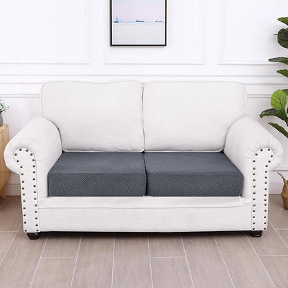 Smiry Waterproof Couch Cushion Covers, Stretch Jacquard Thick Sofa Cushion Covers, Washable Seat Cover Slipcover Elastic Furniture Protector for Pets, Kid (2PC, Grey)