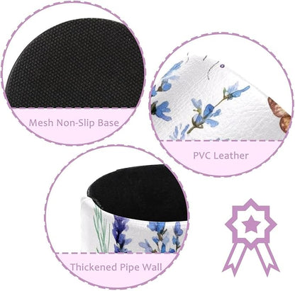 Wildflowers Purple Bluebell Sage Chamomile with Butterflies Pen Holder for Desk, Round Pencil Cup Desktop Stationery Organizer for Home Office School Desk Brushes Storage