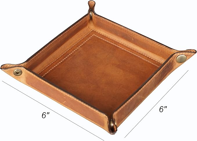Tolredo Handmade Top Grain Leather Valet Tray – Elegant Organizer for Wallet, Keys, and Phone – Rich Brown (Pack of 1)