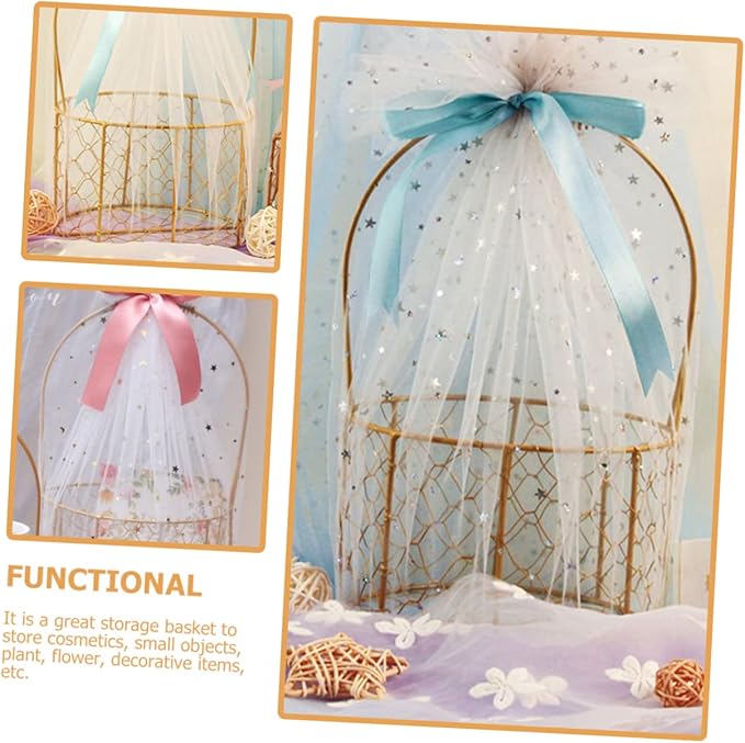 Round Decorative Wire Basket with Handle Versatile Storage for Home Organization Weddings and Events Chic Design for Fruits Crafts and More
