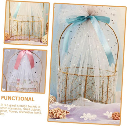 Round Decorative Wire Basket with Handle Versatile Storage for Home Organization Weddings and Events Chic Design for Fruits Crafts and More